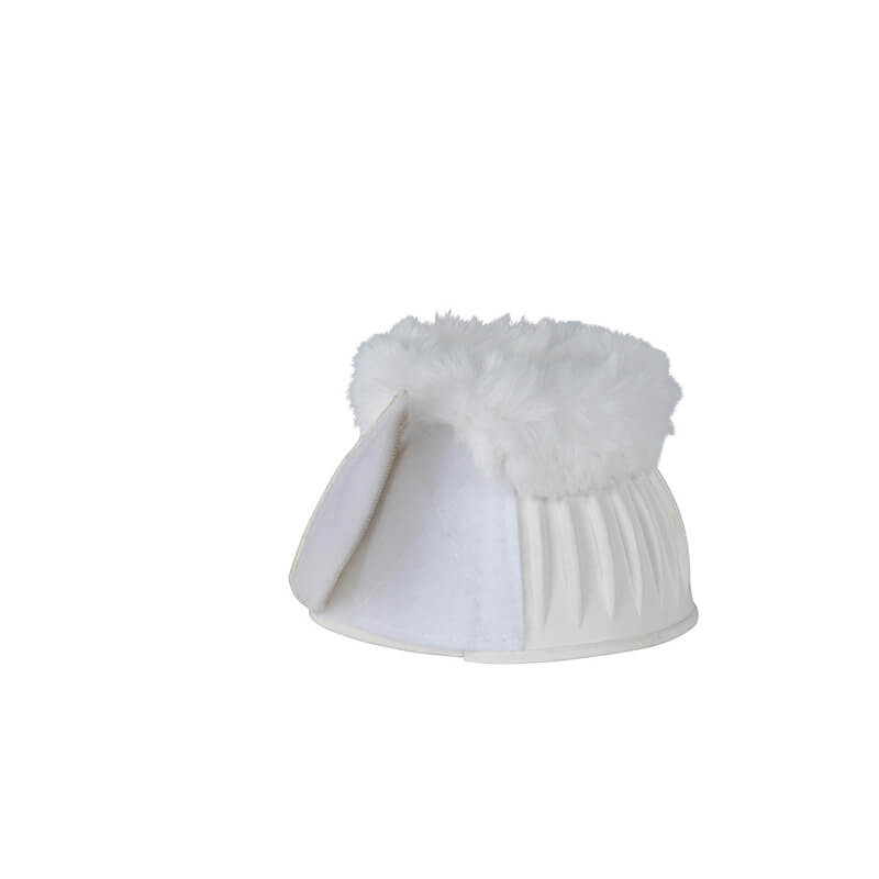 Weatherbeeta Tough-Tec Prime fleece trim rubber bell boots, white, with protective ridges.