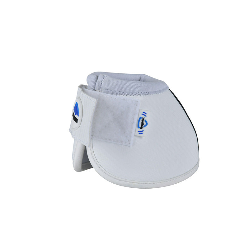 Weatherbeeta Tough-Tec Anatomical Bell Boots White: Velcro boots for superior hoof protection.