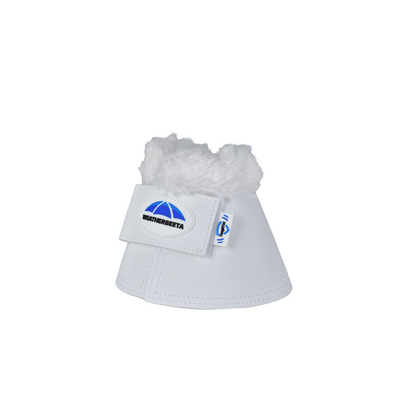 Weatherbeeta Tough-Tec Fleece Trim Bell Boots White offer logo design and overreach protection.