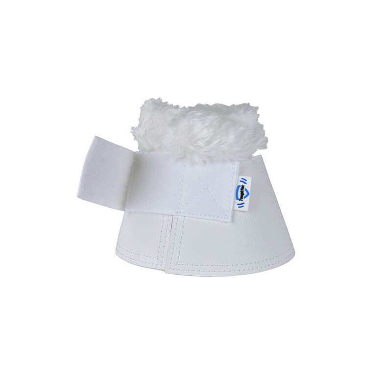 Weatherbeeta Tough-Tec Fleece Trim Bell Boots White with soft fleece and sturdy Velcro straps.