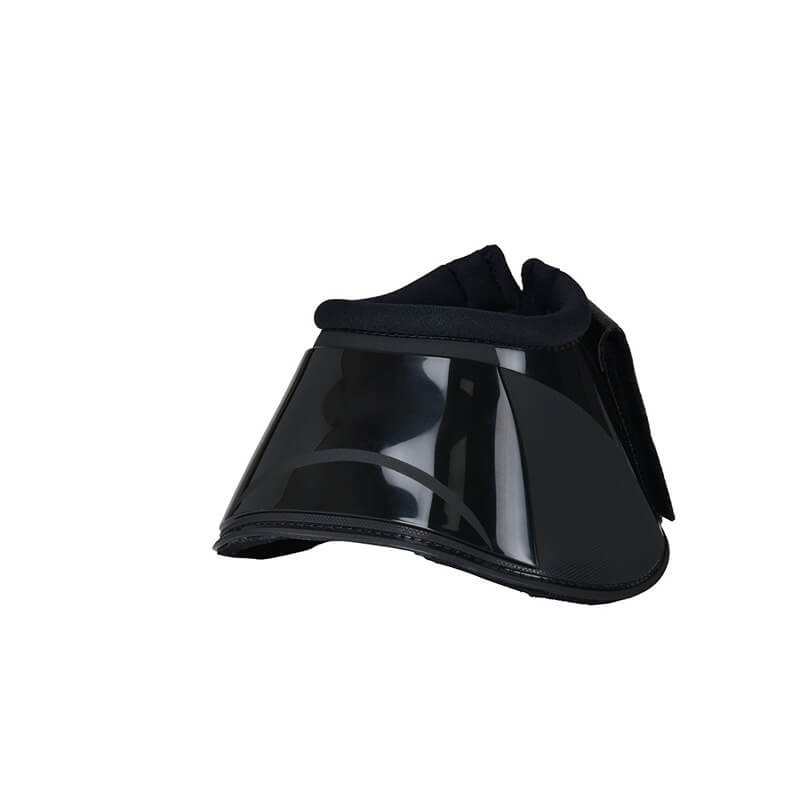 Weatherbeeta Tough-Tec Impact Bell Boots Black: glossy, padded, wide curved design for comfort.