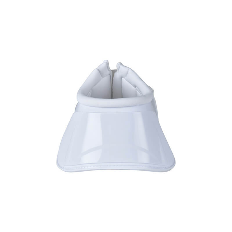 Front view of Weatherbeeta Tough-Tec Impact Bell Boots White for horse hoof protection.