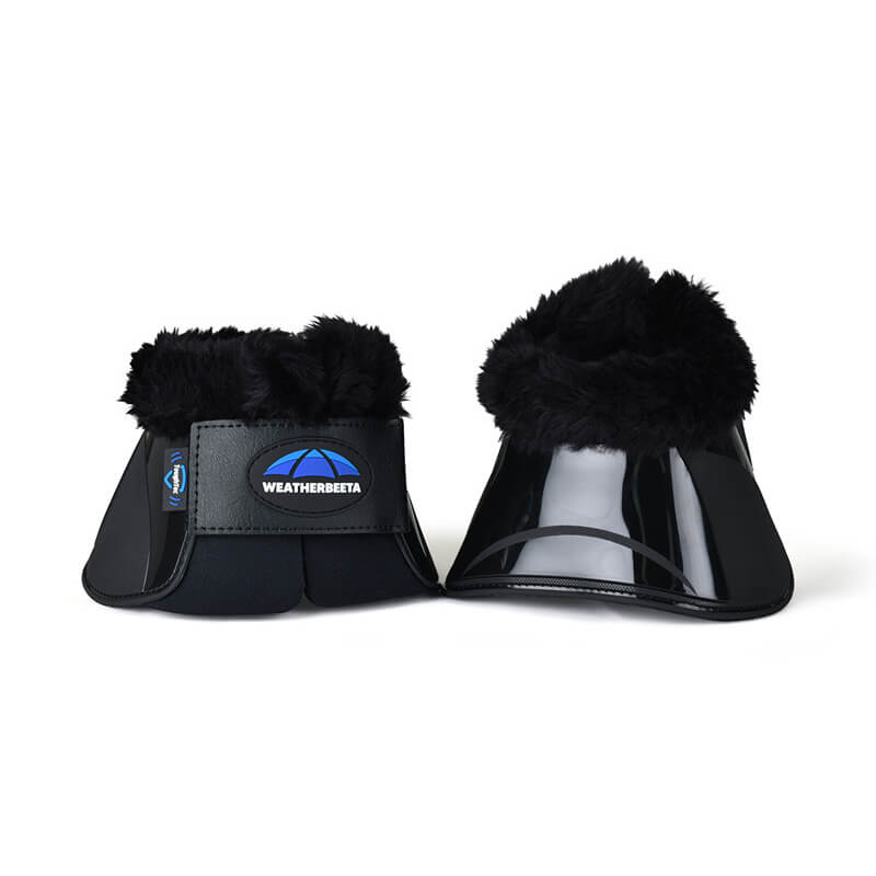 Weatherbeeta Tough-Tec Impact Fleece Trim Bell Boots in black offer superior hoof protection.