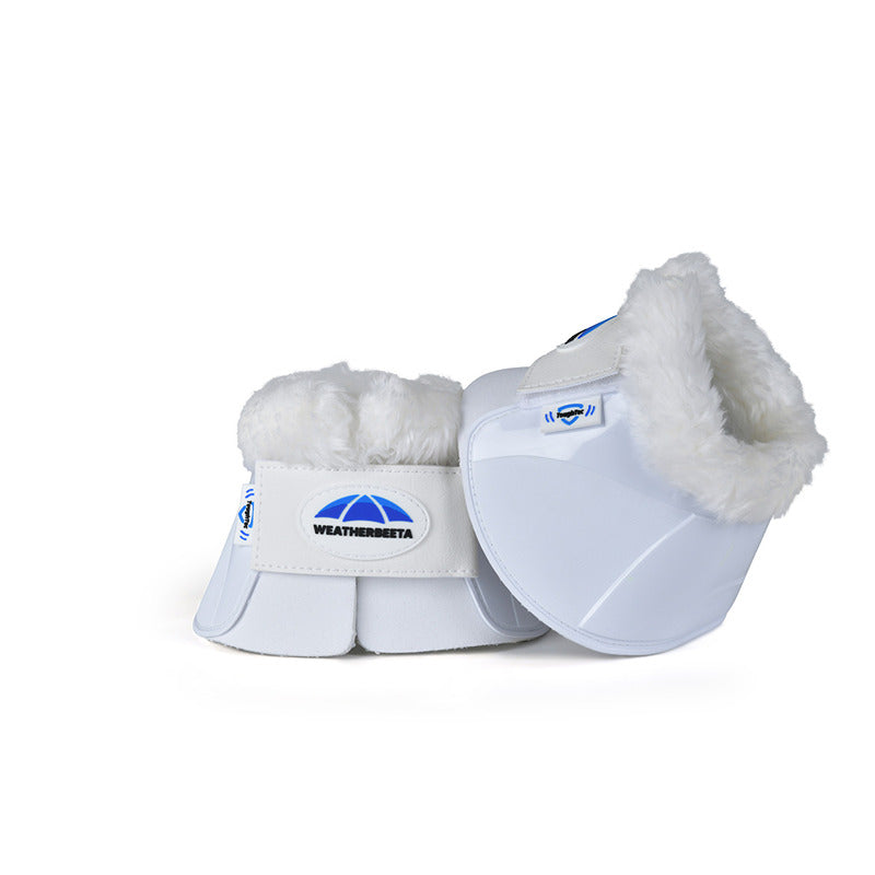 Weatherbeeta Tough-Tec Impact Fleece Trim Bell Boots offer superior hoof protection in white.