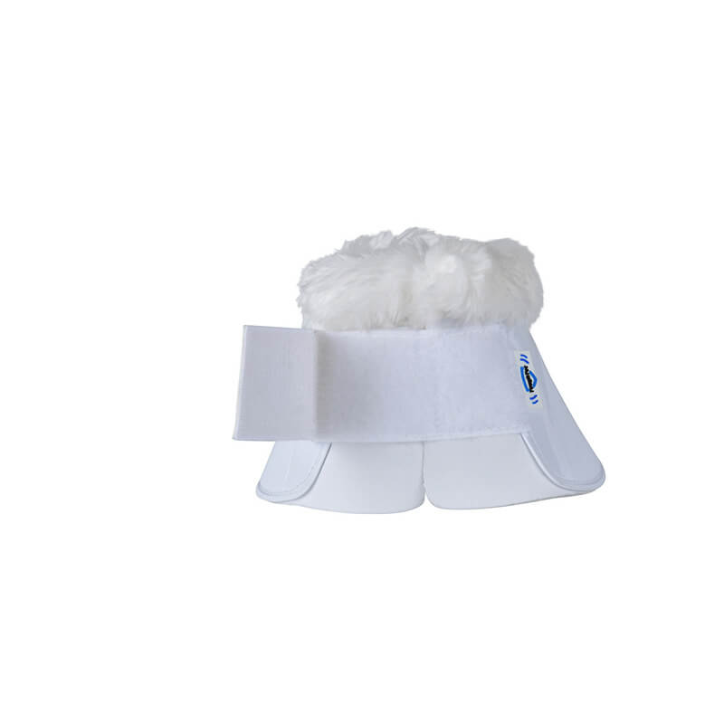 Weatherbeeta Tough-Tec Impact Fleece Trim Bell Boots in white with soft padding and Velcro closure.