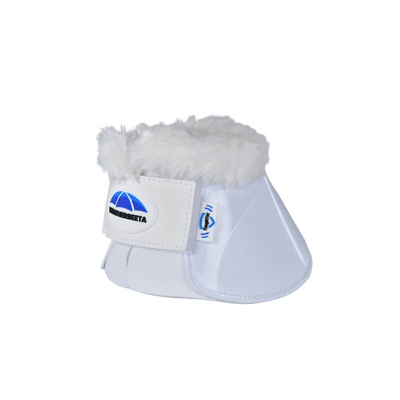 Weatherbeeta Tough-Tec Impact Fleece Trim Bell Boots offer stylish hoof protection in white.