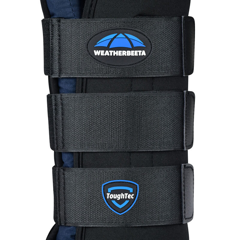 Weatherbeeta Tough-Tec Stable Boot Wraps in black/navy with three Velcro straps.