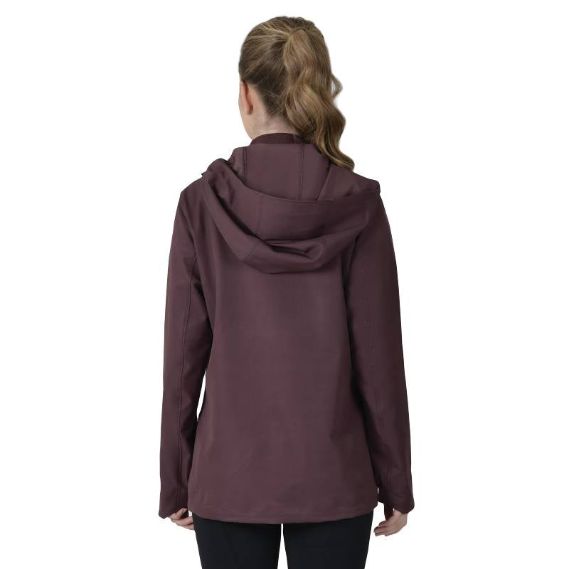 Woman wearing a Weatherbeeta Abrasion Proof Stretch Riding Jacket in Mulberry, shown from the back.