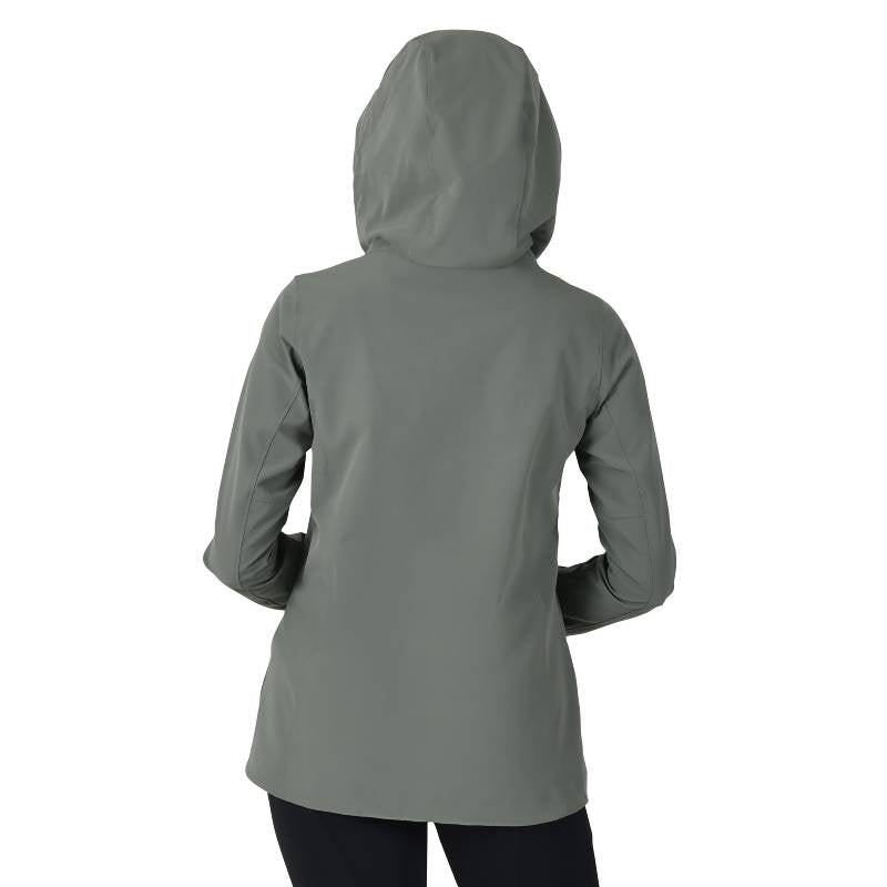 Person in a Weatherbeeta Olive Leaf abrasion proof riding jacket facing away, white background.