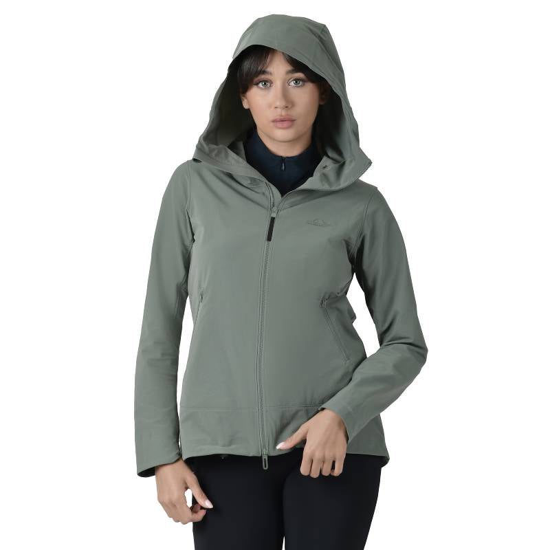 Woman wears Weatherbeeta Abrasion Proof Stretch Riding Jacket Olive Leaf, facing forward.