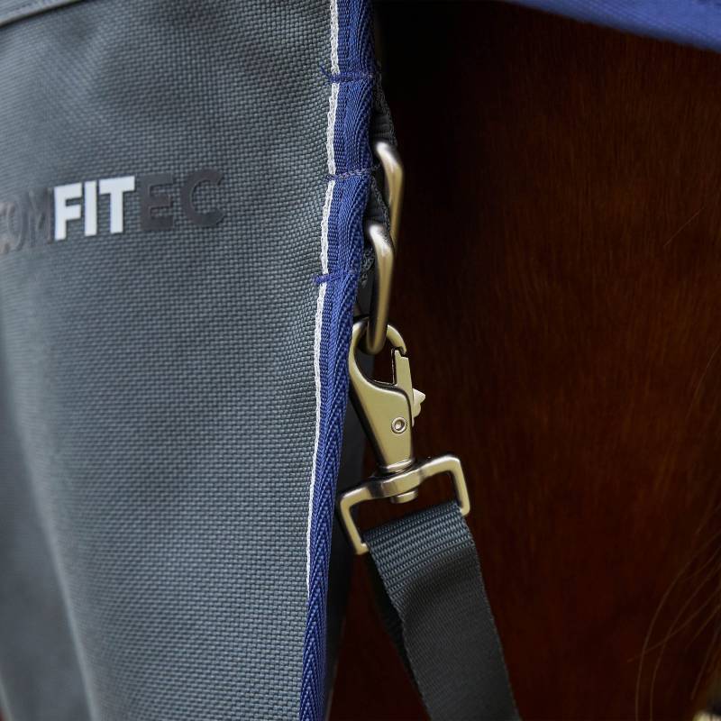 Metal clasp secures strap to grey 220g Weatherbeeta Comfitec Ultra Detach-A-Neck turnout rug.