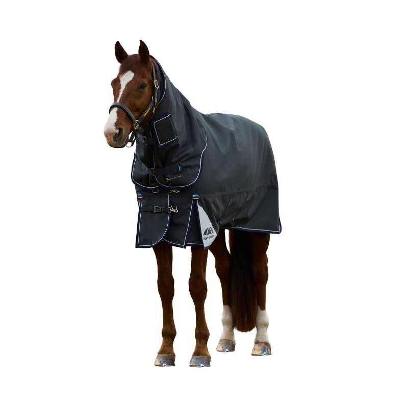 Brown horse in a Weatherbeeta Comfitec Ultra rug, charcoal, facing forward.
