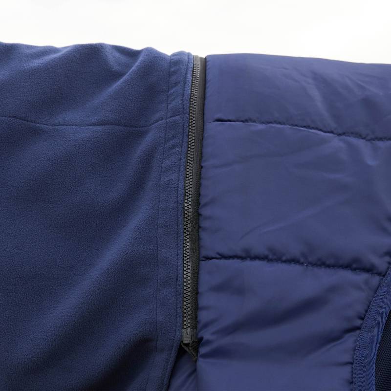 Close-up of Weatherbeeta Comfitec Ultra Detach-A-Neck 100g Navy turnout rug with zipper detail.