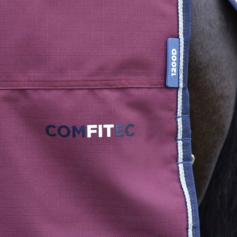 Close-up of Weatherbeeta Comfitec Essential Standard Neck Rug Light Plus 0g in Burgundy/Navy.