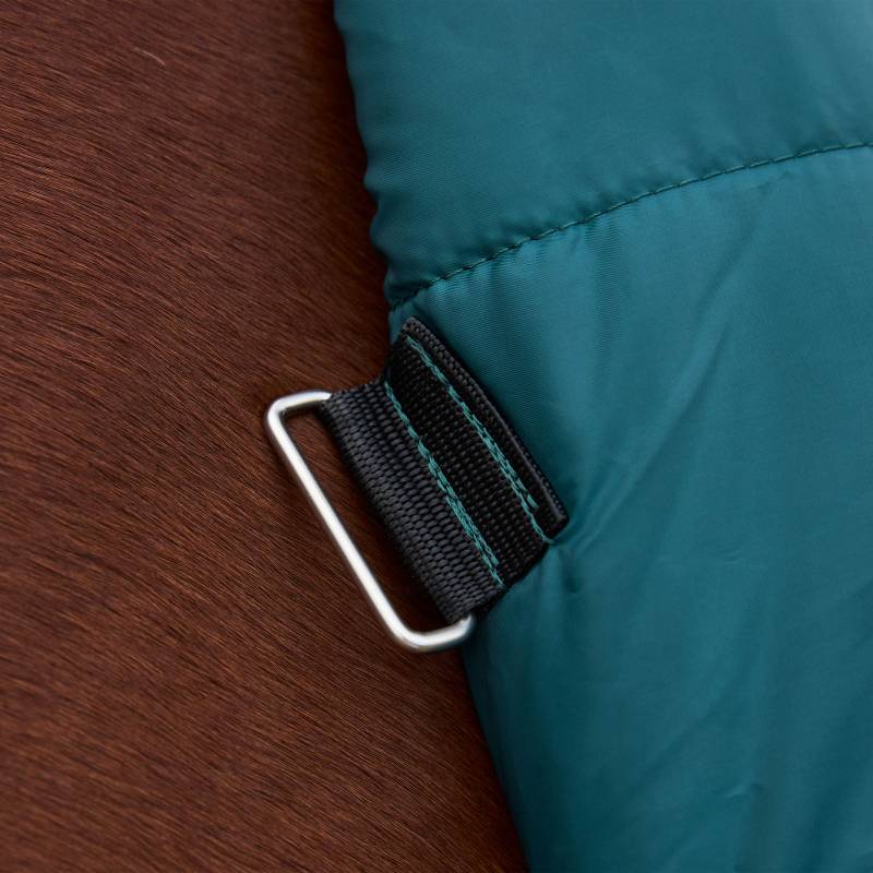 Close-up of a fabric strap from the Weatherbeeta Comfitec Classic Medium Weight Turnout Rug.