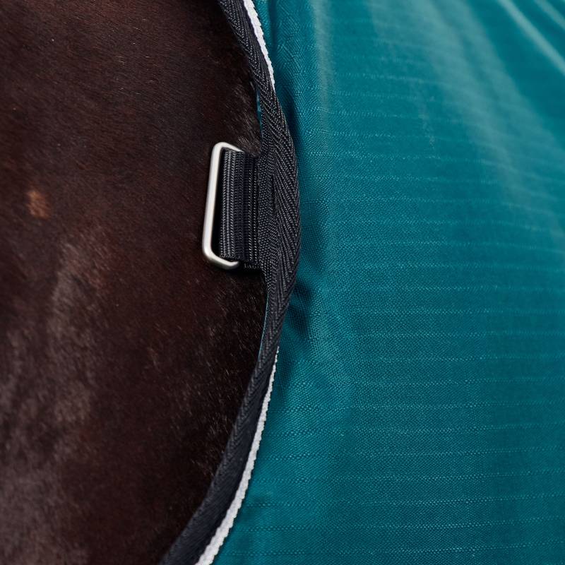 Close-up of Weatherbeeta Comfitec Classic Medium Turnout Rug in Forest Green/Black, 220g.