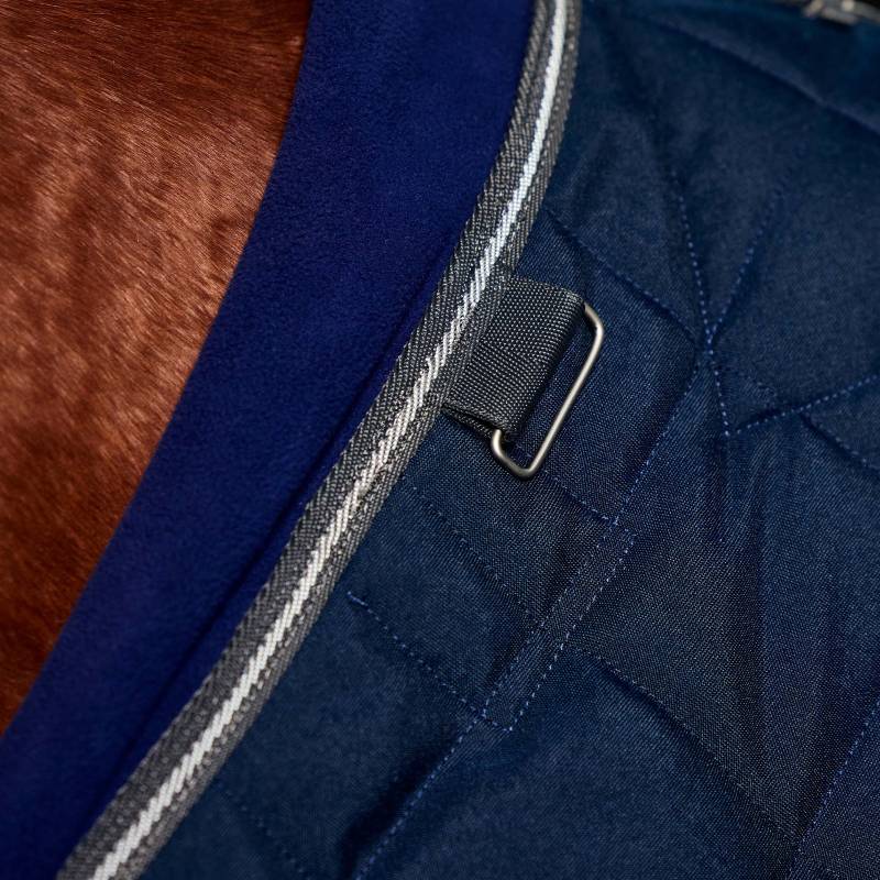 Close-up of a Weatherbeeta Comfitec 1000D Diamond Quilt Stable Rug Detach-A-Neck in use.