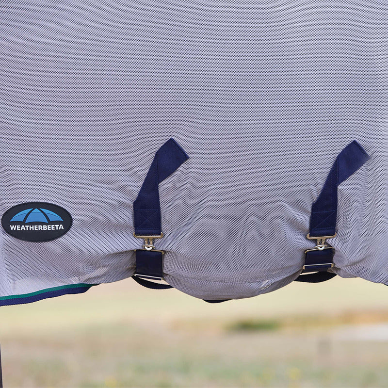 Weatherbeeta Comfitec Zephyr Fly Rug Grey/Navy/Green offers outdoor UV protection for horses.