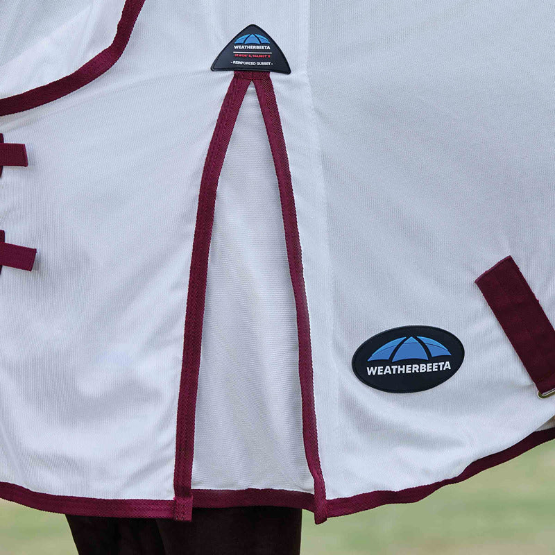 WeatherBeeta Comfitec Essential Fly Rug White/Burgundy; lightweight UV protection for horses.