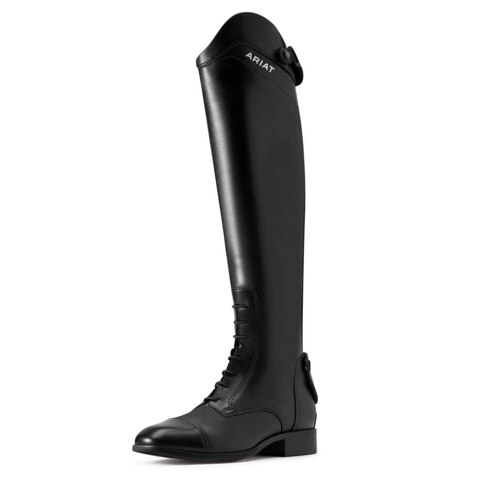 Ariat Palisade tall boots: full-grain leather, low heel, back zipper. Brand: Ariat. Black.