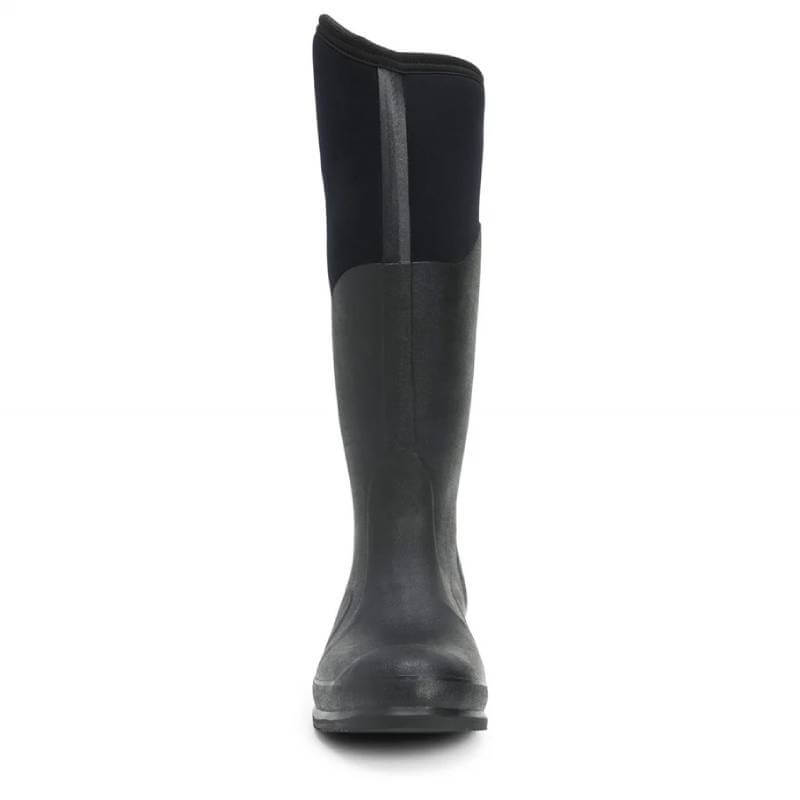 Muckboot Colt Ryder black waterproof equestrian boots, front view on white background.