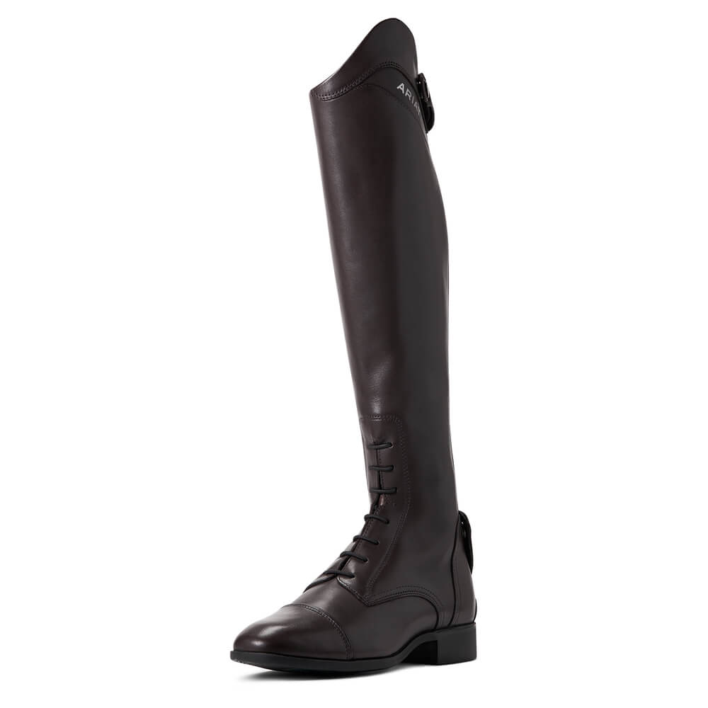 Ariat Palisade Tall Riding Boots Cocoa, premium leather with zipper & laces, side view.