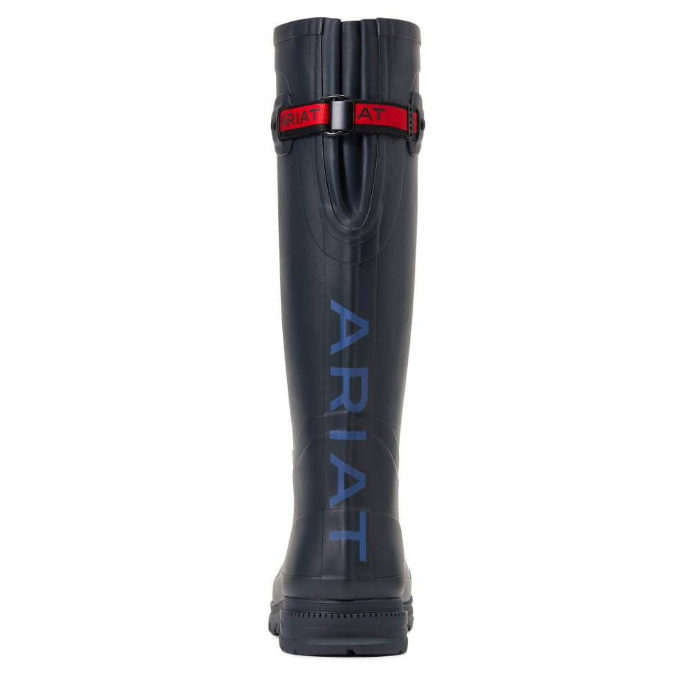 Ariat Kelmarsh Wellington Navy waterproof boots with textured soles.