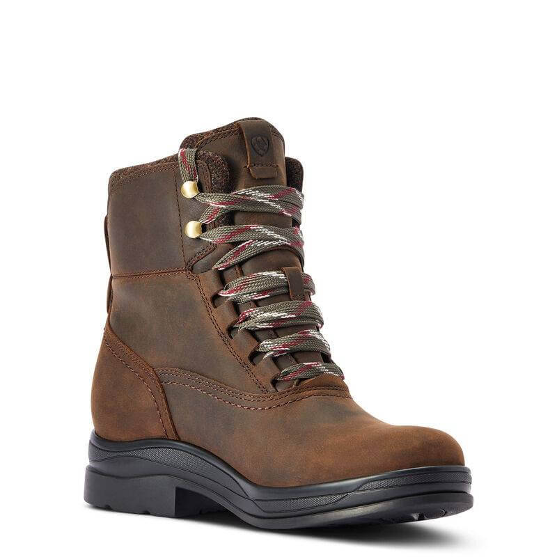 Ariat Harper H2O Waterproof Boots Chocolate with multicolor laces and black rubber sole.