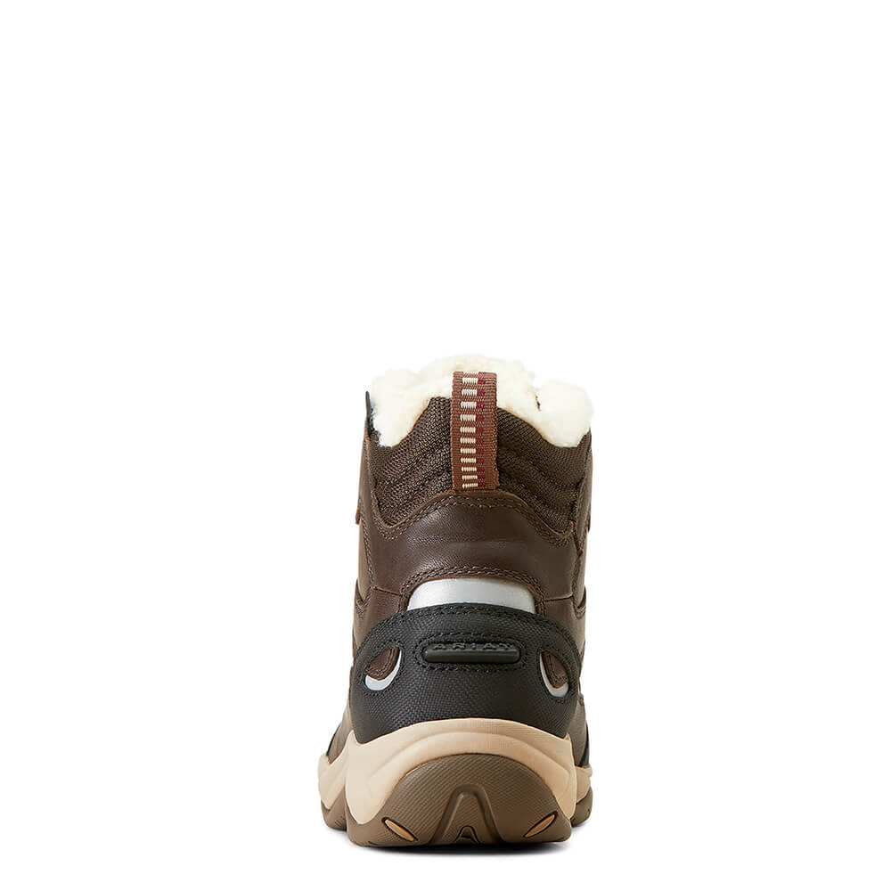 Rear of Ariat Telluride H2O Insulated Dark Brown Women's Boot with fleece-shearling lining.