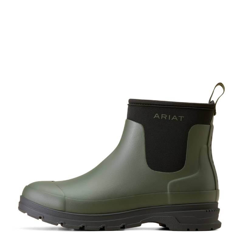 Ariat Kelmarsh Shortie Dark Olive waterproof footwear with Ariat logo on the side.