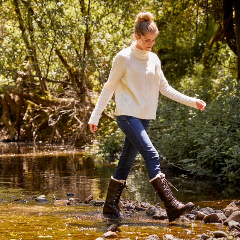 Ariat Wythburn II Sherpa H2O Boots: tall dark mocha waterproof boots with fur lining and laces.