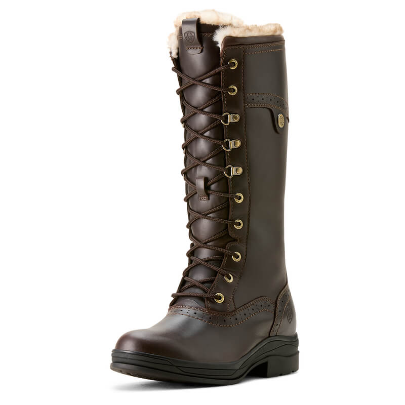 Ariat Wythburn II Sherpa H2O Boots in dark mocha with fur lining and stitching.
