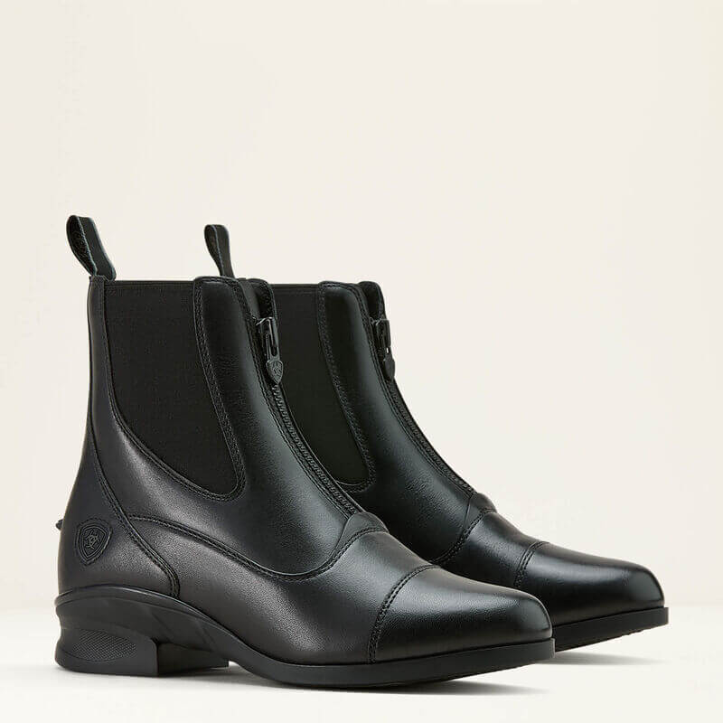 Ariat Womens Heritage Zip Paddock Boot Black with side elastic panels and pull tabs for riding.