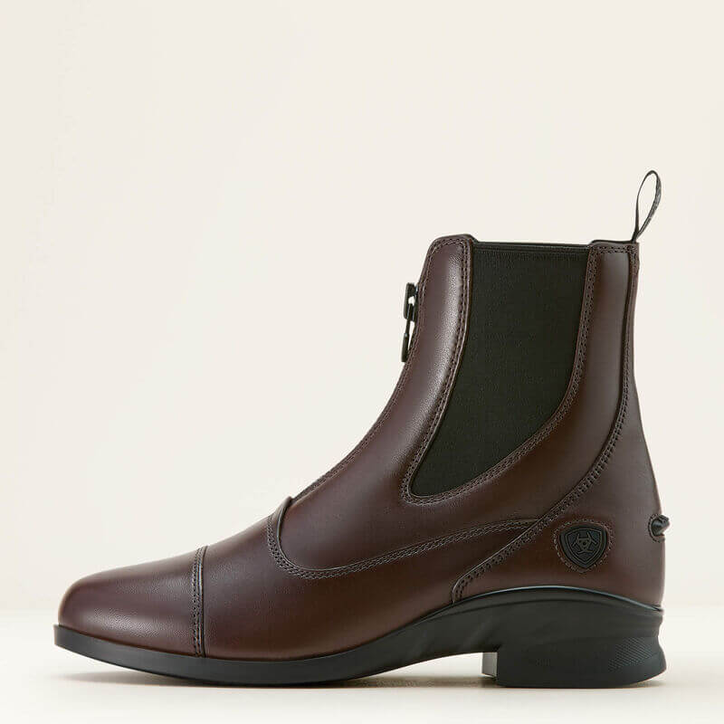 Ariat Womens Heritage Zip Paddock Boot in light brown leather with side zipper and low heel.