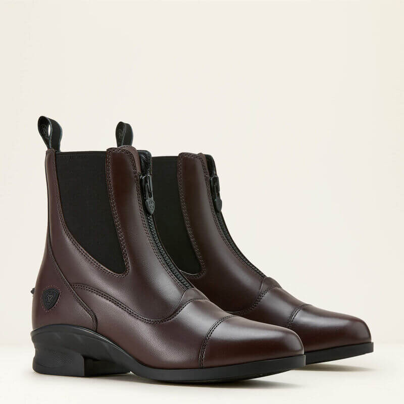 Ariat Womens Heritage Zip Paddock Boot in light brown with front zippers and black side panels.