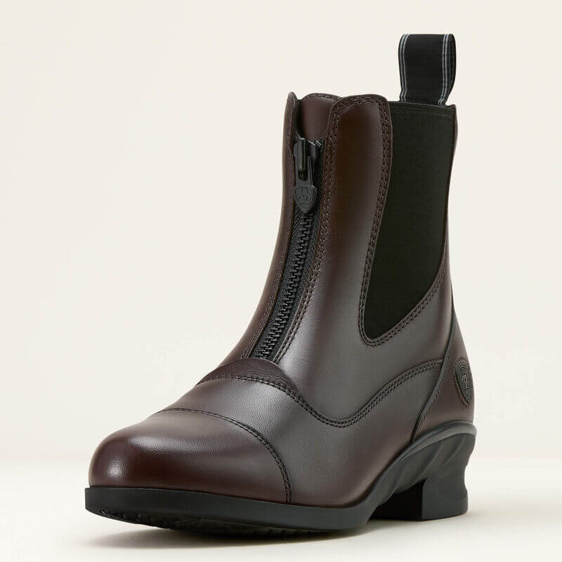 Ariat Womens Heritage Zip Paddock Boot in light brown with front zipper and black side panels.