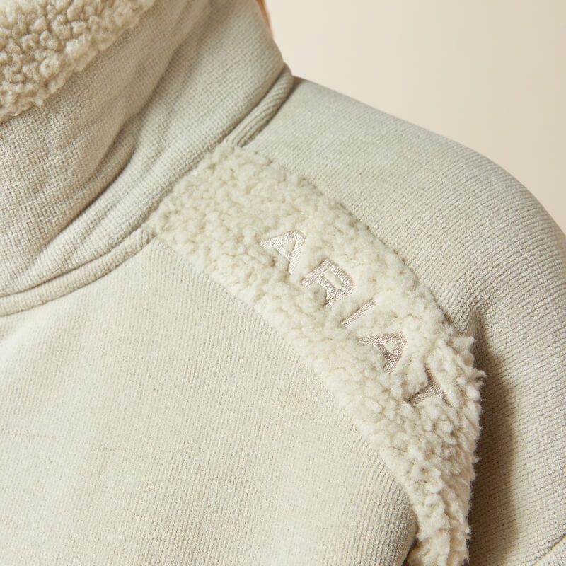 Close-up of the Ariat Womens Lafayette Full Zip Fleece Pelican with shoulder embroidery.