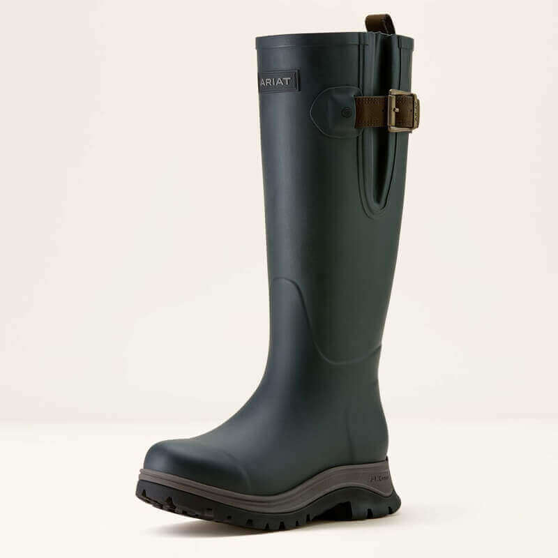 Ariat Woodstock Rubber Boot in Deep Navy with side buckle and thick treaded sole.