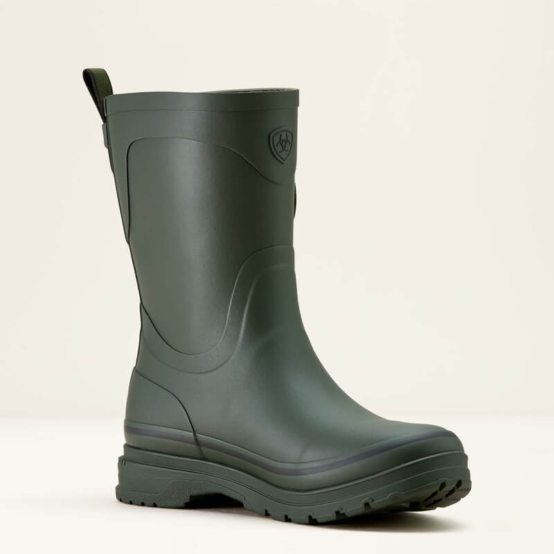 Ariat Kelmarsh Mid Dark Olive: waterproof boot with side buckle and rugged sole.