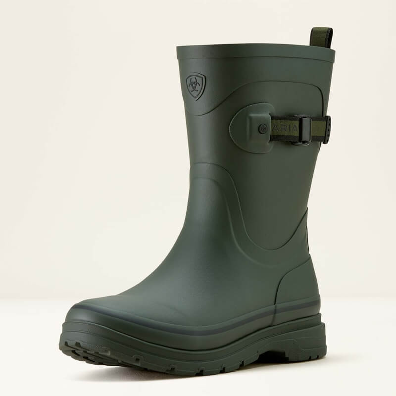 Ariat Kelmarsh Mid Dark Olive: waterproof boot with side buckle and rugged sole.