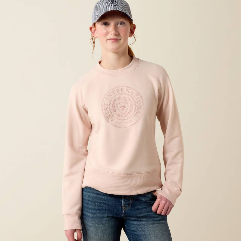 Ariat Youth Martine Sweatshirt Sepia Rose with baseball cap, on a plain light background.