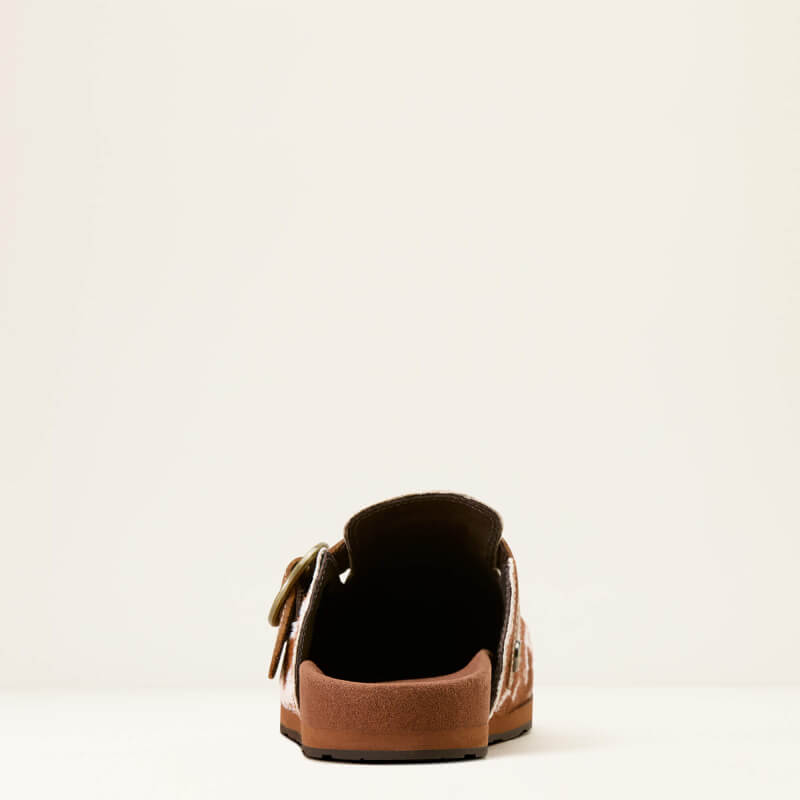 Back view of Ariat Womens Country Mule Cow Hair On in brown, against a light background.