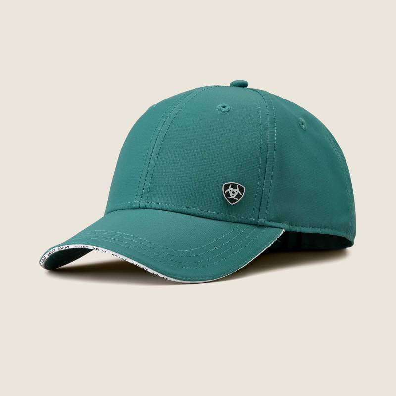Ariat Adults Sterling Cap: Forest Green, recycled polyester, small shield logo on front.