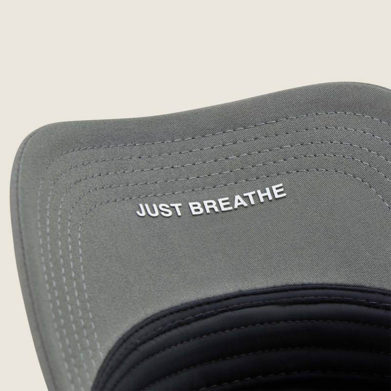 Ariat Breathe Cap Pewter: breathable, adjustable, “JUST BREATHE” under brim.