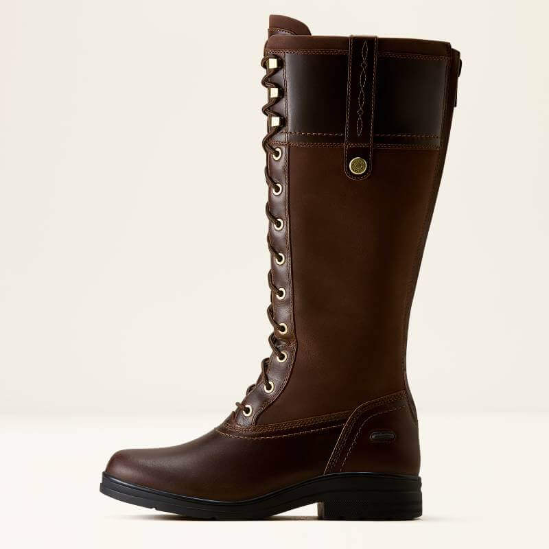 Ariat Womens Wythburn H2O Boots in Tobacco Brown leather with lace-up and dark sole.