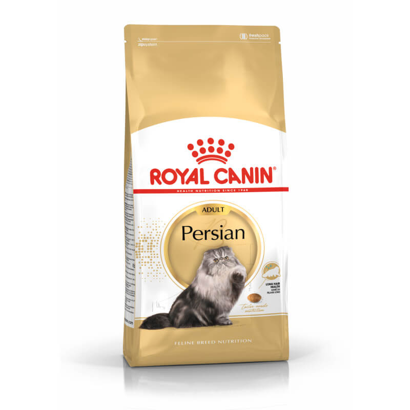 Royal Canin Persian dry cat food bag with a Persian cat image on the front.