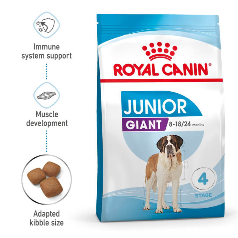 Royal Canin Giant Junior supports digestive health plus muscle and bone development for puppies.