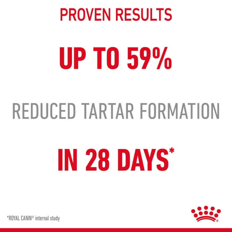 Up to 59% tartar reduction in 28 days with Royal Canin Feline Dental Care Dry Food.