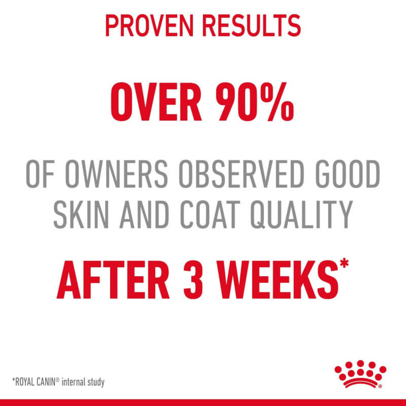 Over 90% saw better skin and coat in 3 weeks with Royal Canin Hair & Skin Care.