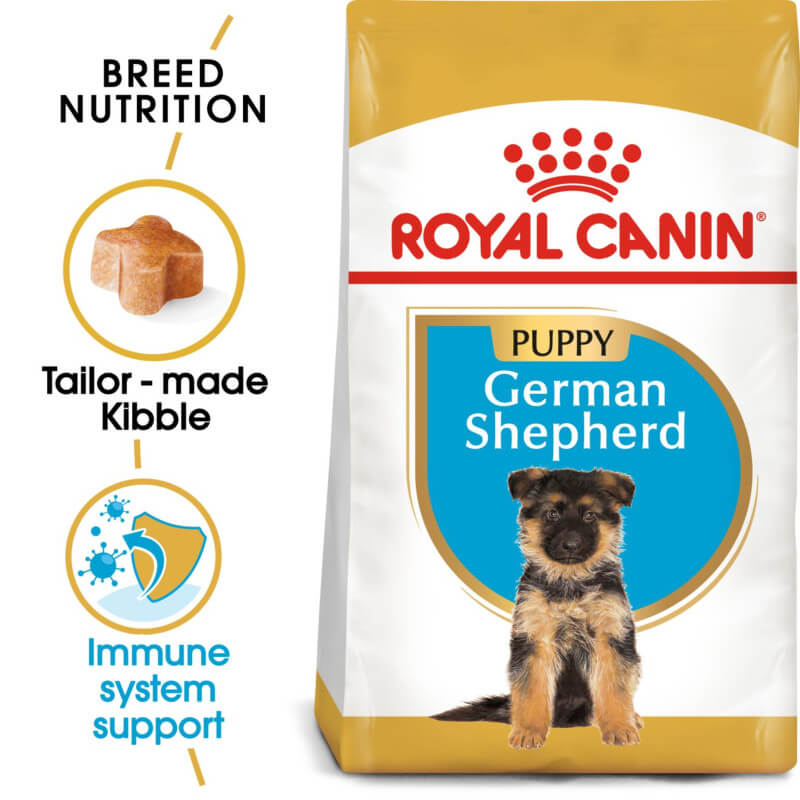 Royal Canin German Shepherd Puppy food supports nutrition for German Shepherd puppies.